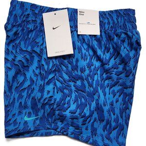 Nike One Kids Woven High Rise Printed Shorts - Blue